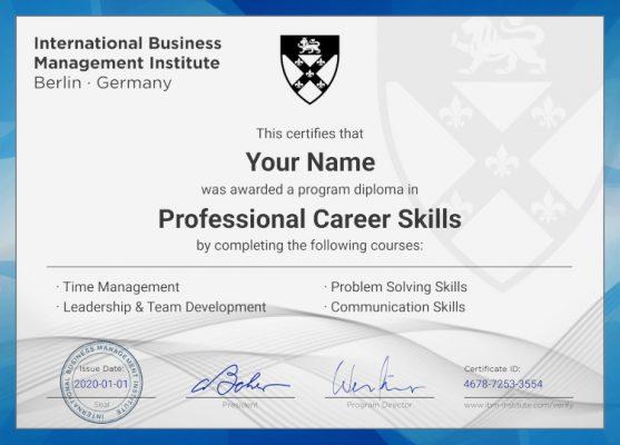 Professional Career Skills program certificate