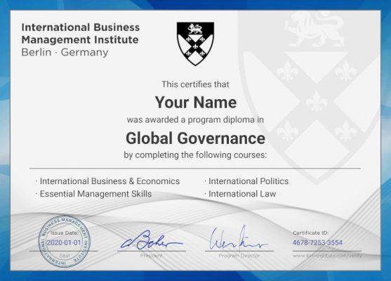 Global Governance program certificate