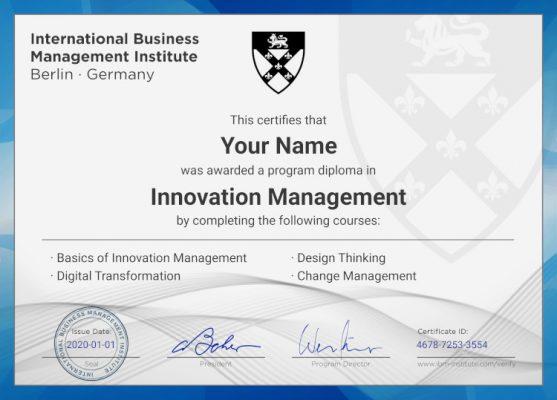 Innovation Management program certificate