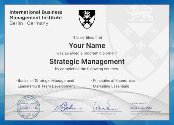 Strategic Management program certificate
