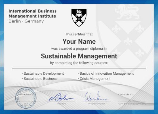 Sustainable Management program certificate