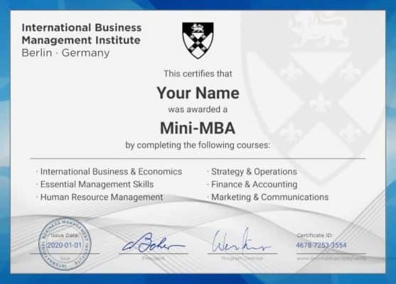 Mini-MBA program certificate