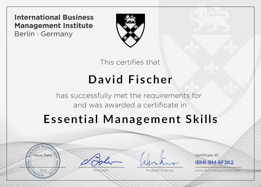 Sample IBMI course certificate